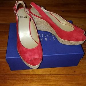 Womens size 9 red suede cork wedge shoe